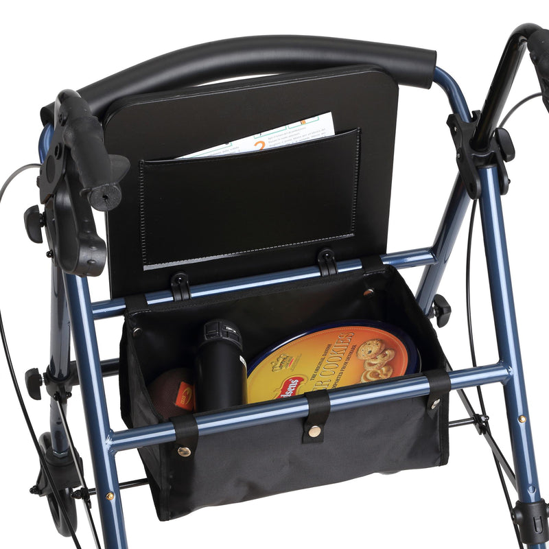 Deambulatore 4 Ruote Pieghevole con Sedile e Cestino Portaoggetti in Tela 