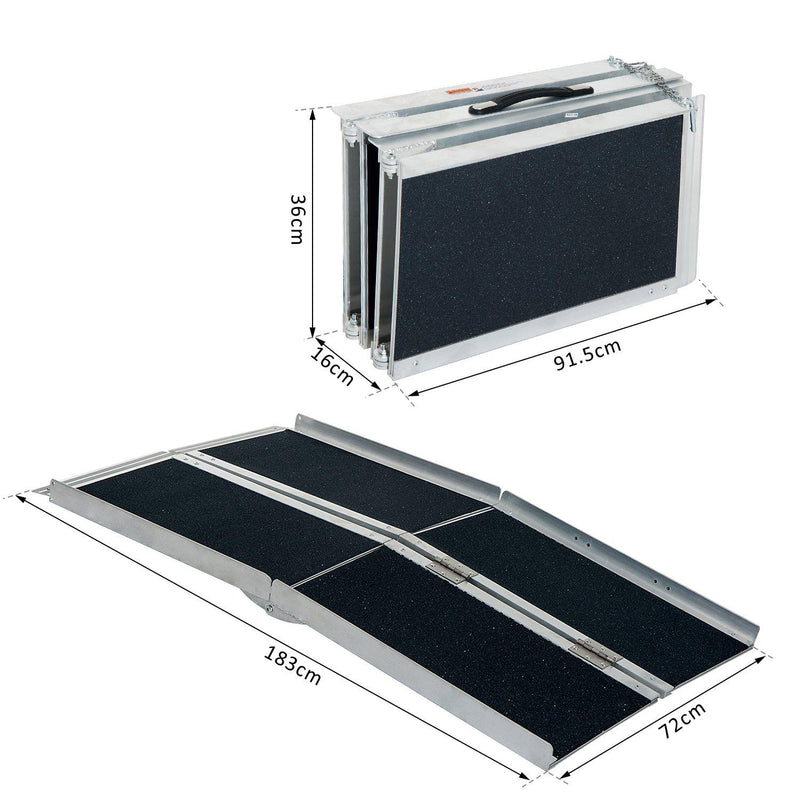 Rampa per Sedia a Rotelle Pieghevole in Alluminio Antiscivolo 183x72 cm 