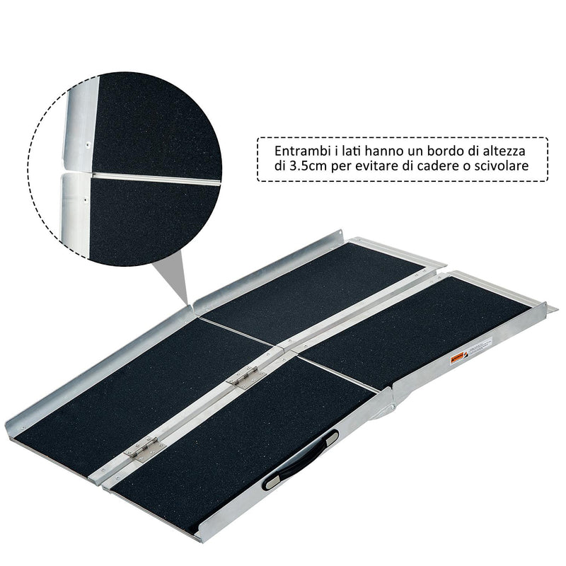 Rampa per Sedia a Rotelle Pieghevole in Alluminio Antiscivolo 183x72 cm 