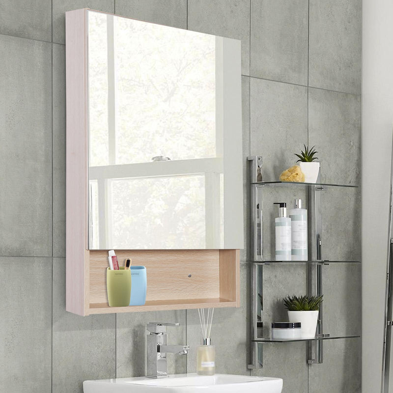 Specchio Armadietto da Bagno Pensile Ripiano in Legno 50x80x13,5 cm 