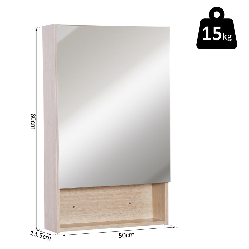 Specchio Armadietto da Bagno Pensile Ripiano in Legno 50x80x13,5 cm 