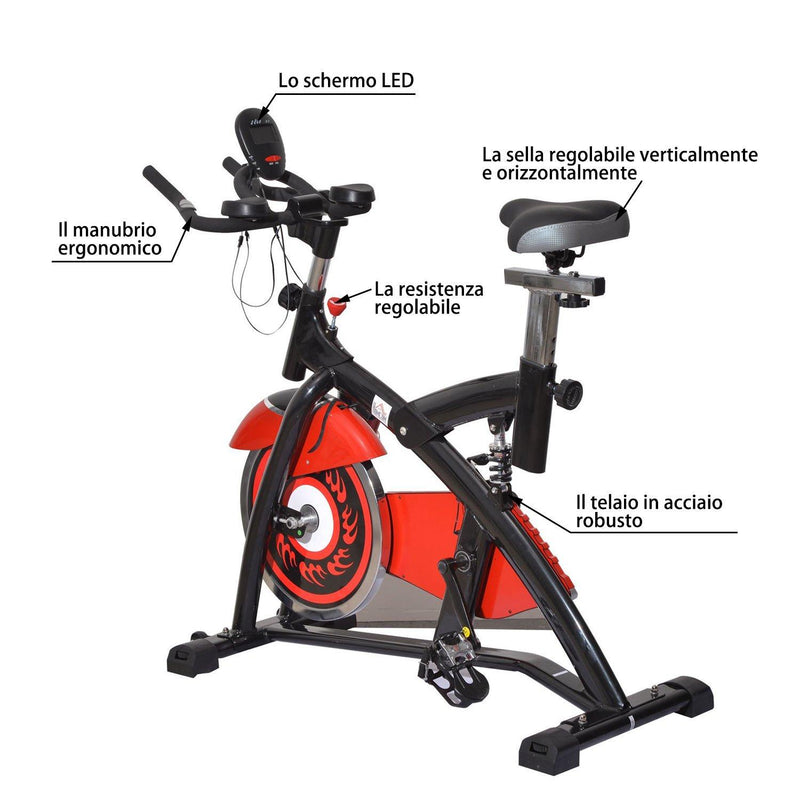 Spin Bike Indoor Allenamento Aerobico con Display a LED Nero e Rosso 