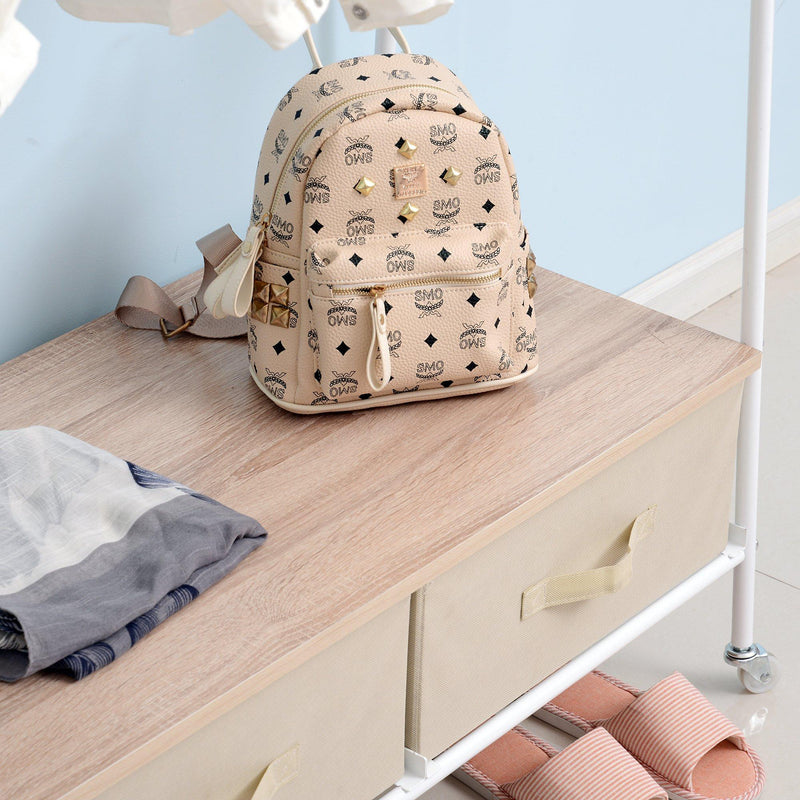 Stender Appendiabiti con 2 Cassetti in Metallo Bianco e Beige 99x47x185 cm 