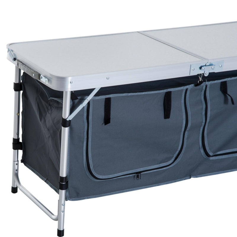 Tavolino da Campeggio Pieghevole con Ripiano Portavivande in Alluminio Bianco 