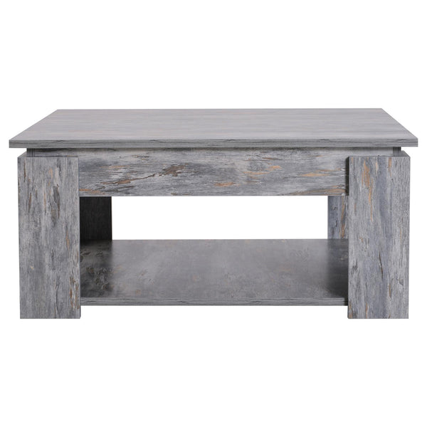 sconto Table Basse Moderne 2 Niveaux en Ciment Effet Bois 80x80x36 cm