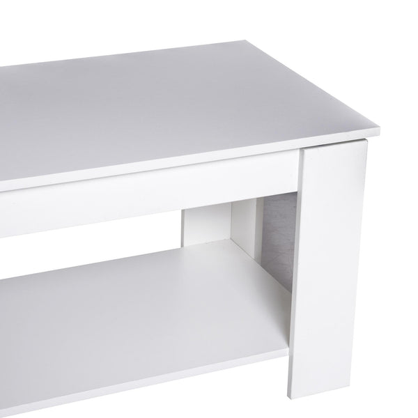 Table basse de salon avec étagère relevable en bois blanc 100x50x63 cm acquista