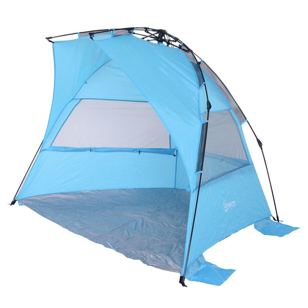 acquista Tente de Plage Pop Up Imperméable avec Cordes et Piquets Bleu Clair