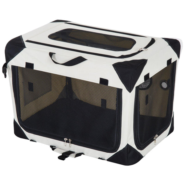 online Cage de Transport Pliable pour Chiens et Chats Noir Crème 60x42x42 cm