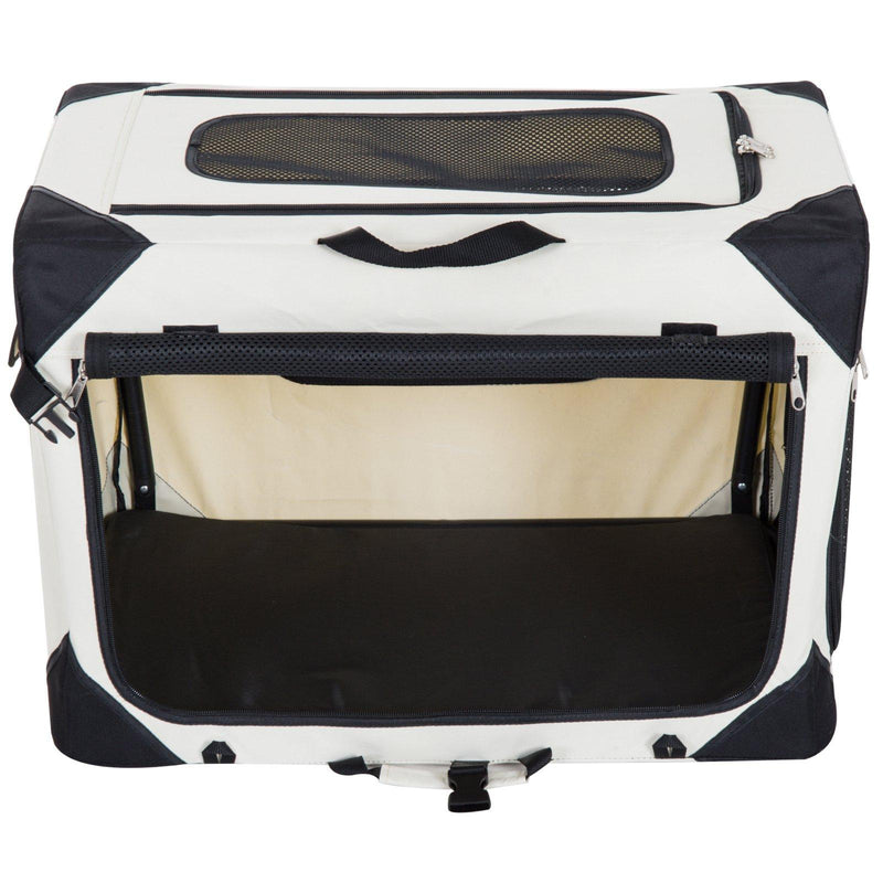 Trasportino Pieghevole per Cani e Gatti Crema nero 60x42x42 cm 