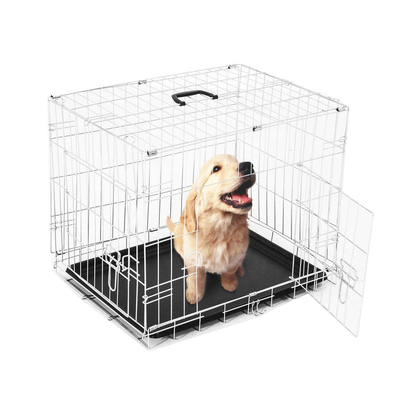 Gabbia per Cani Pieghevole in Metallo Doppia Apertura 91x61x67 cm 