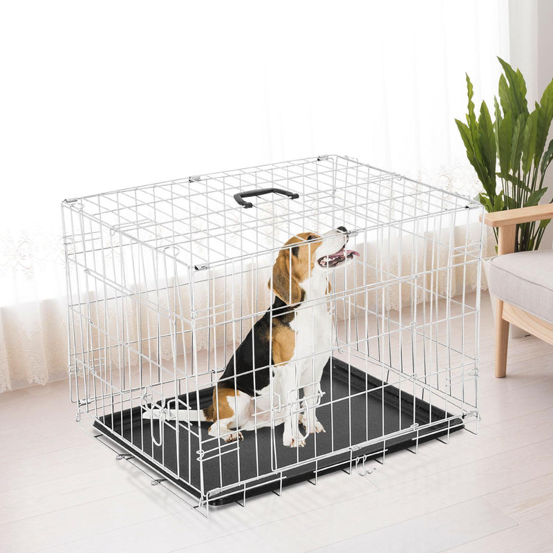Gabbia per Cani Pieghevole in Metallo Doppia Apertura 91x61x67 cm 