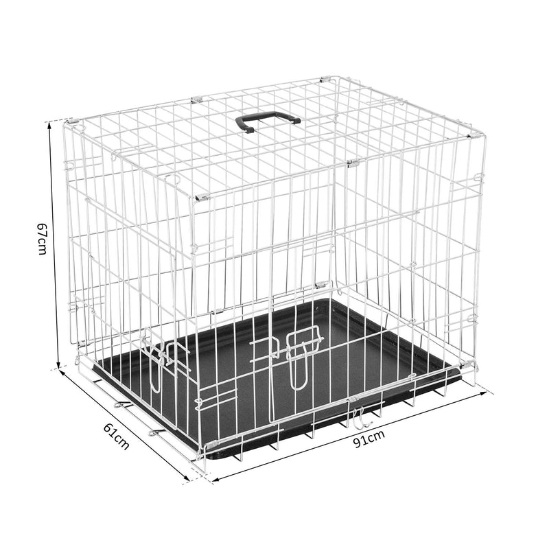 Gabbia per Cani Pieghevole in Metallo Doppia Apertura 91x61x67 cm 