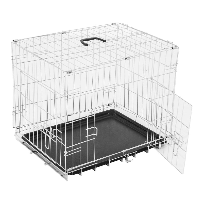 Gabbia per Cani Pieghevole in Metallo Doppia Apertura 91x61x67 cm 