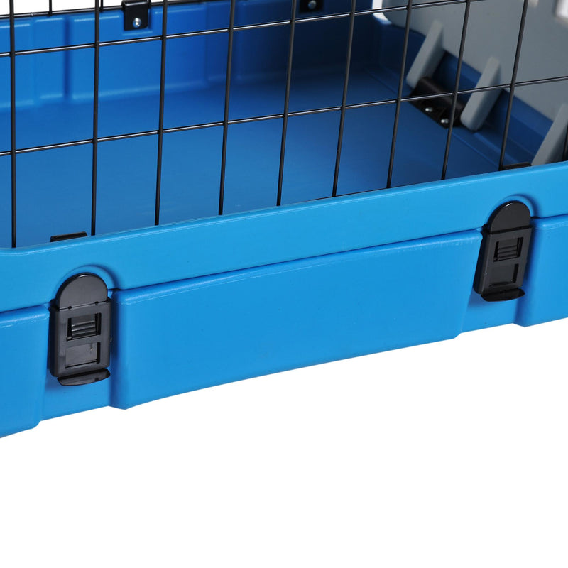 Gabbia Pieghevole per Animali Domestici in Plastica e Acciaio Blu 68x46x53 cm 