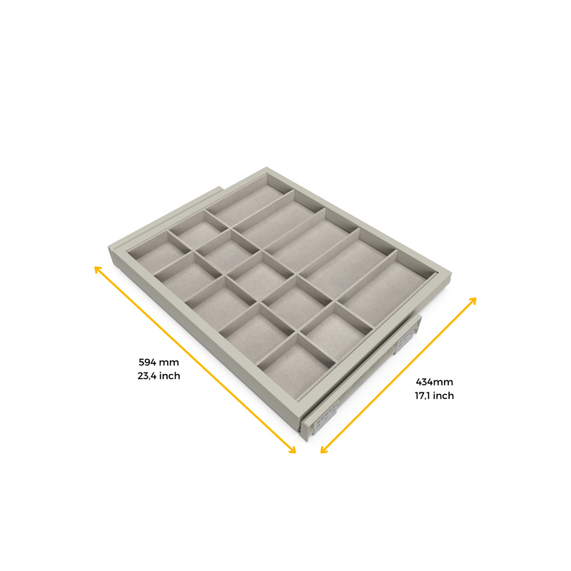 Kit Cassetto Organizzatore e Telaio per Armadio 600 mm in Alluminio e Plastica Emuca Grigio Pietra