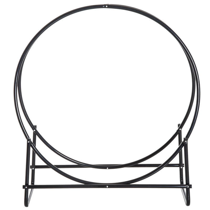 Porta Legna Design Cerchio da Interno in Ferro Nero 102x40x114 cm 