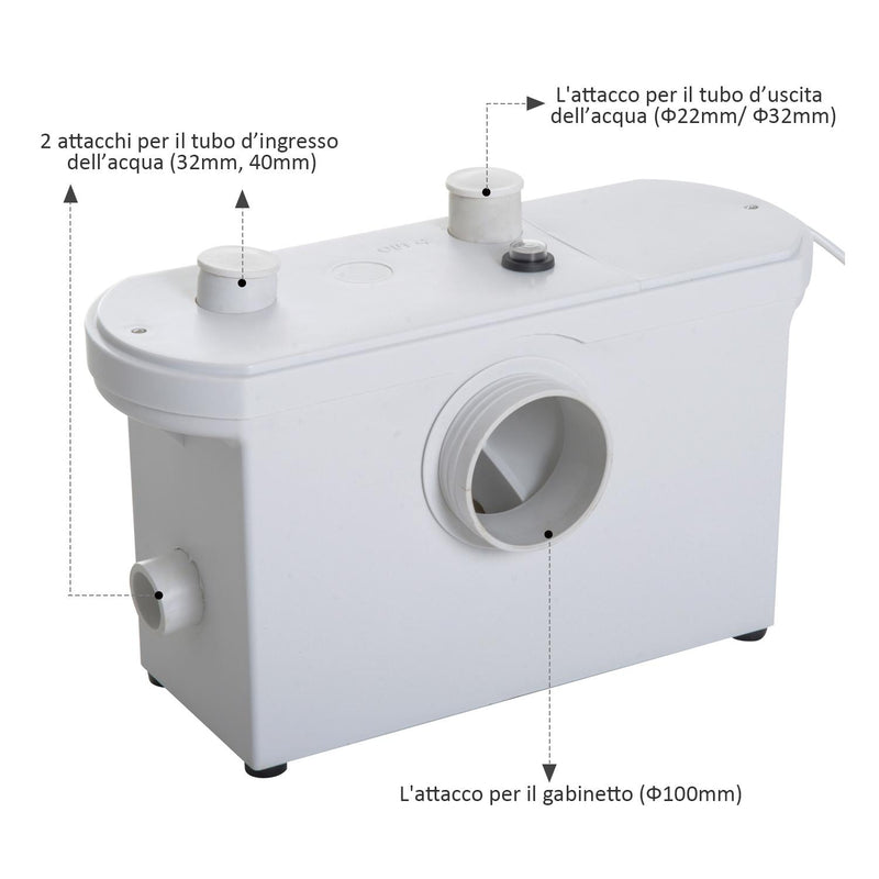 Trituratore per WC 600W in Polipropilene Bianco 51x21x31 cm 