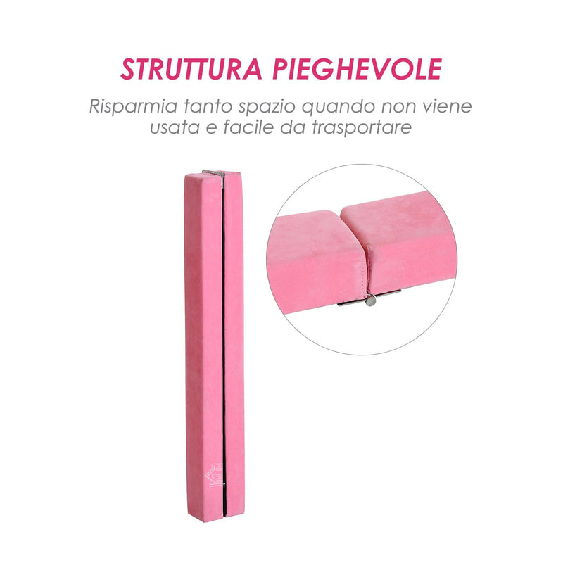 Trave da Ginnastica Allenamento Equilibrio Pieghevole in Legno Rosa 210x10x6.5 cm 