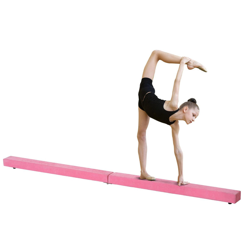 Trave da Ginnastica per Allenamento Imbottita in Legno Rosa 240x10x6.5 cm 