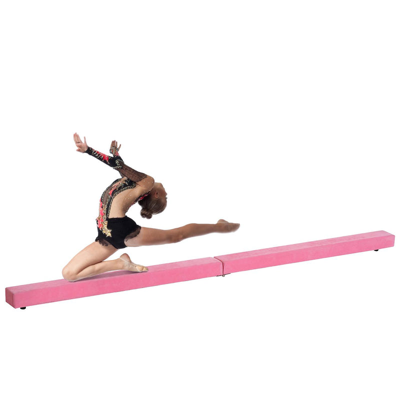 Trave da Ginnastica per Allenamento Imbottita in Legno Rosa 240x10x6.5 cm 