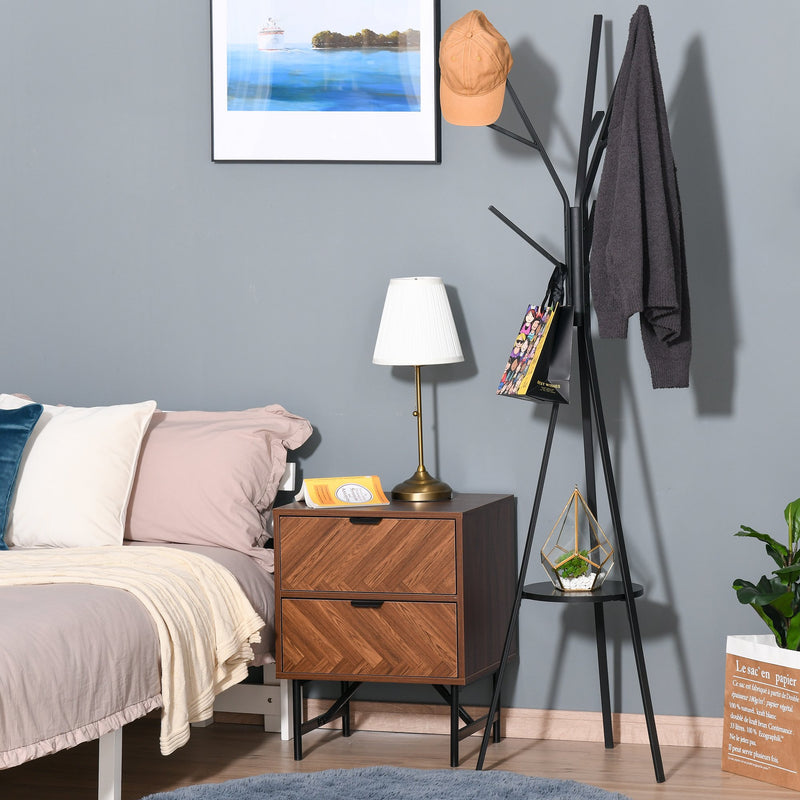 Appendiabiti da Terra Attaccapanni in Metallo e Legno Nero 45x45x180 cm 