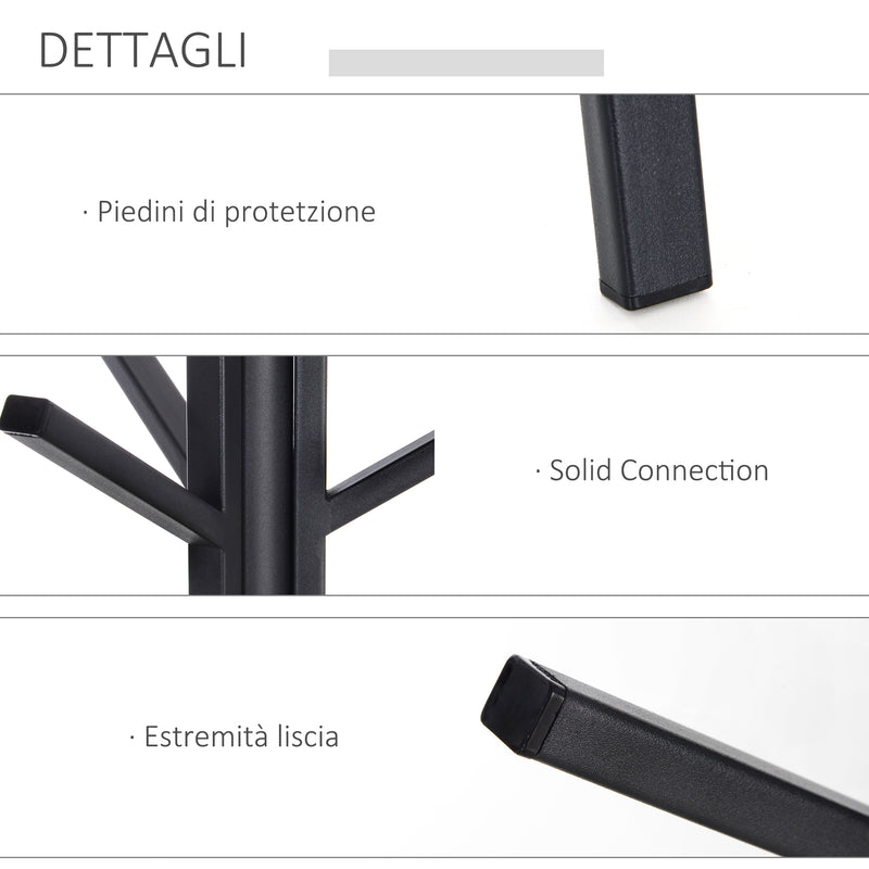 Appendiabiti da Terra Attaccapanni in Metallo e Legno Nero 45x45x180 cm 