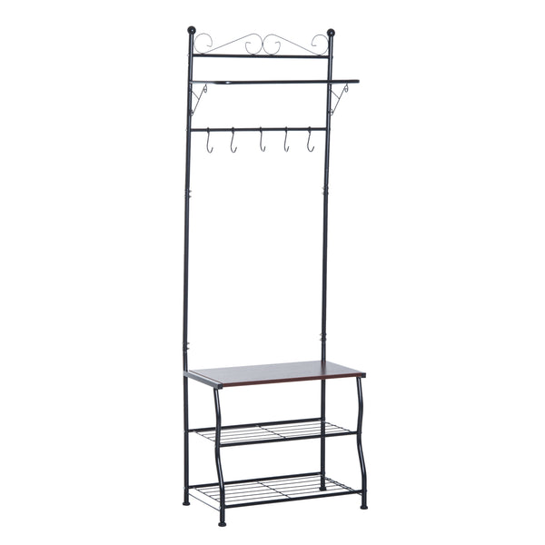 Banc d'entrée avec patères et étagères à chaussures en métal noir prezzo