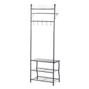 Panchina per Ingresso con Ganci Appendiabiti e Ripiani Scarpiera in Metallo Nero 