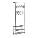 Appendiabiti Panchina per Ingresso con Scarpiera in Acciaio Nero 67x30x185 cm 