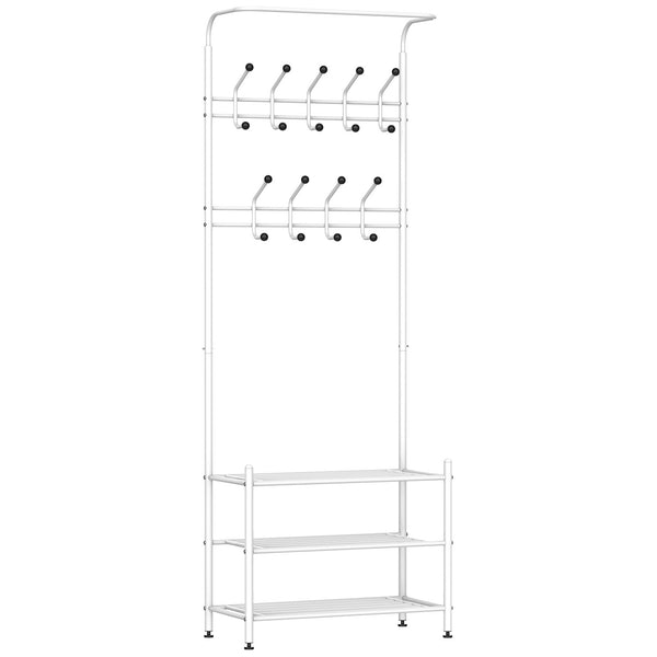 sconto Banc Porte-Manteau avec Porte-Chaussures en Acier Blanc 67x30x185 cm