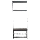 Panchina Ingresso con Appendiabiti in Metallo Imbottita Marrone 72.5x35x180 cm 