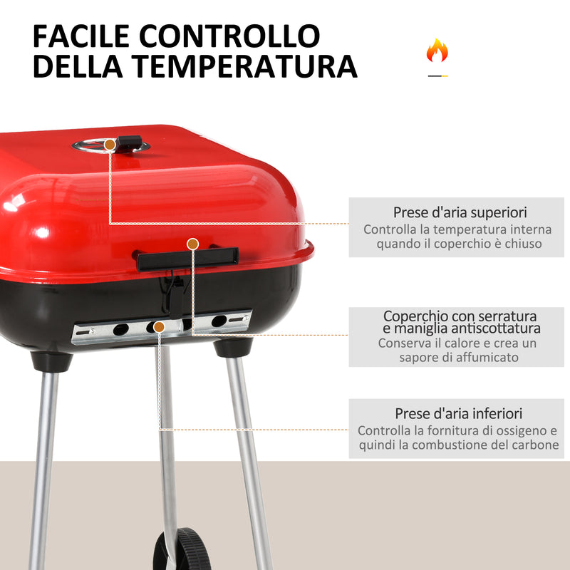 Barbecue a Carbone Carbonella con Coperchio e Ruote 
