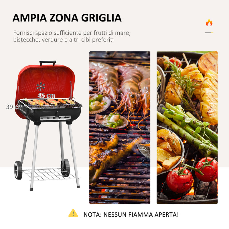 Barbecue a Carbone Carbonella con Coperchio e Ruote 