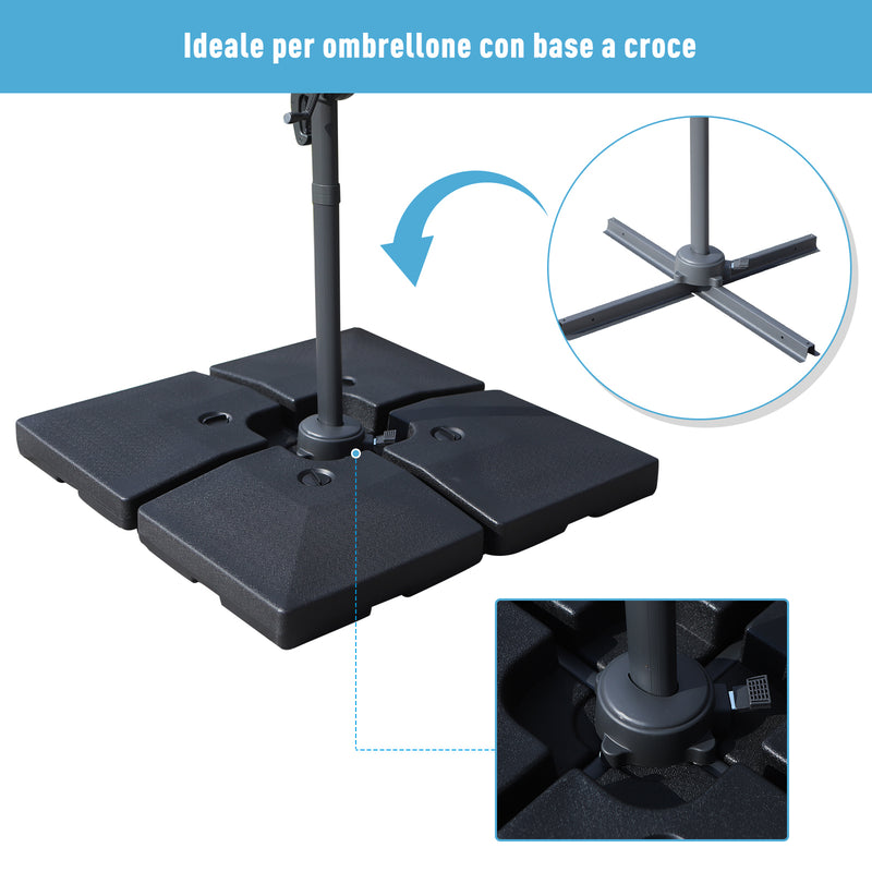 Base per Ombrellone da Giardino Ø46 Riempibile a Croce 80-120 Kg Nero 51x51x12 cm 