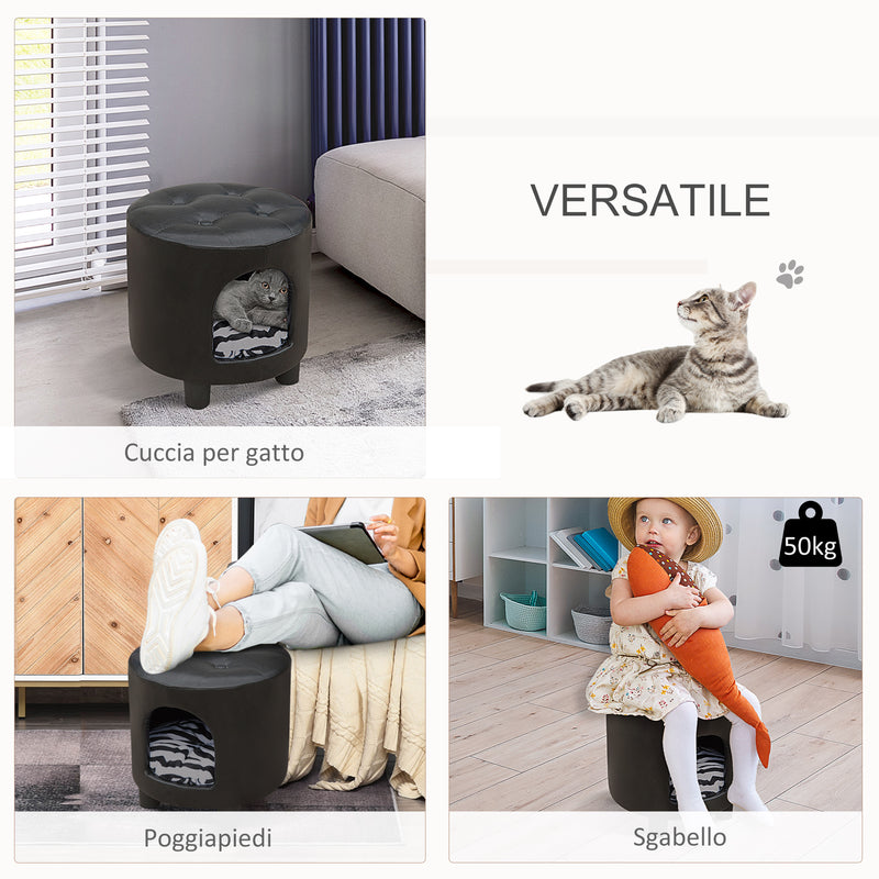 Sgabello Cuccia con cuscino per cane gatto nero 39x39x42 cm 