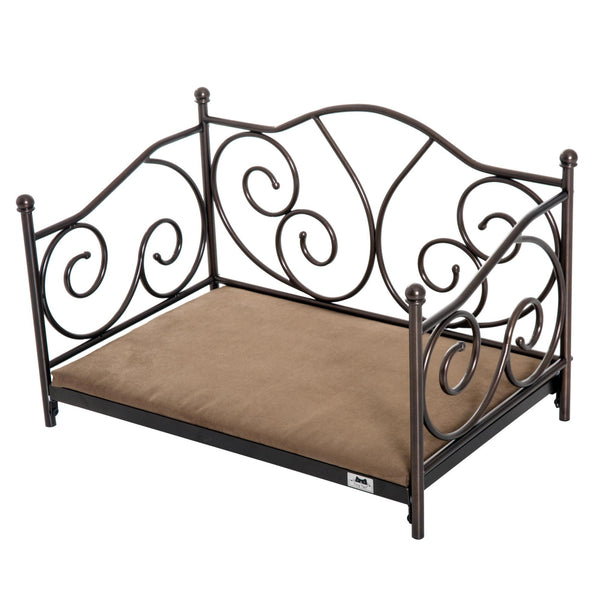 acquista Lit bébé pour chiens et chats structure en métal avec coussin marron 65x42x42 cm