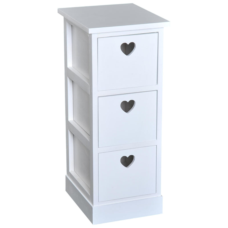 Set di 2 Comodino con 3 Cassetti in Legno MDF Bianco 25.5x30x62 cm 