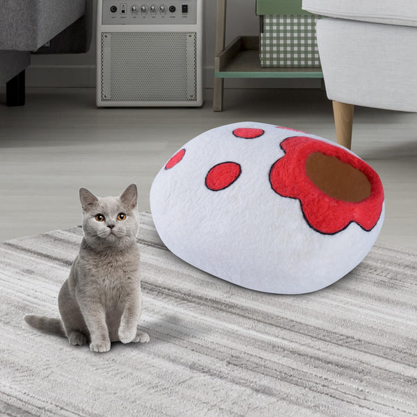 Niche pour Chats en Laine Blanche et Rouge Ø35x20 cm sconto