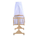 Culla Lettino a Dondolo per Neonati in Legno Naturale con Zanzariera e Biancheria da Letto 