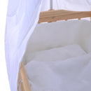 Culla Lettino a Dondolo per Neonati in Legno Naturale con Zanzariera e Biancheria da Letto 