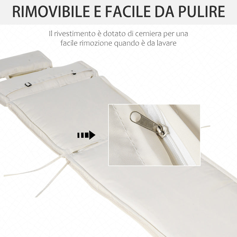 Cuscino per Sdraio Lettino Prendisole da Giardino Bianco Crema 198x53x5 cm 