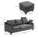 Divano 3 Posti con Poggiapiedi e Cuscini in Tessuto di Lino Grigio Scuro 194x80x86 cm 