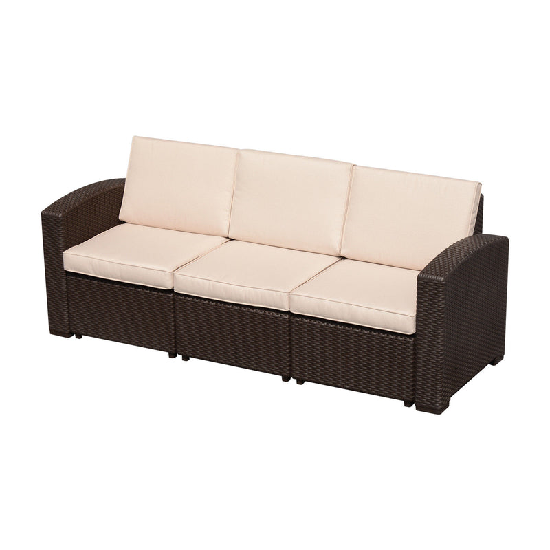 Divano da Esterno a 3 Posti in Rattan Sintetico con Cuscini Marrone 199x71x75 cm 