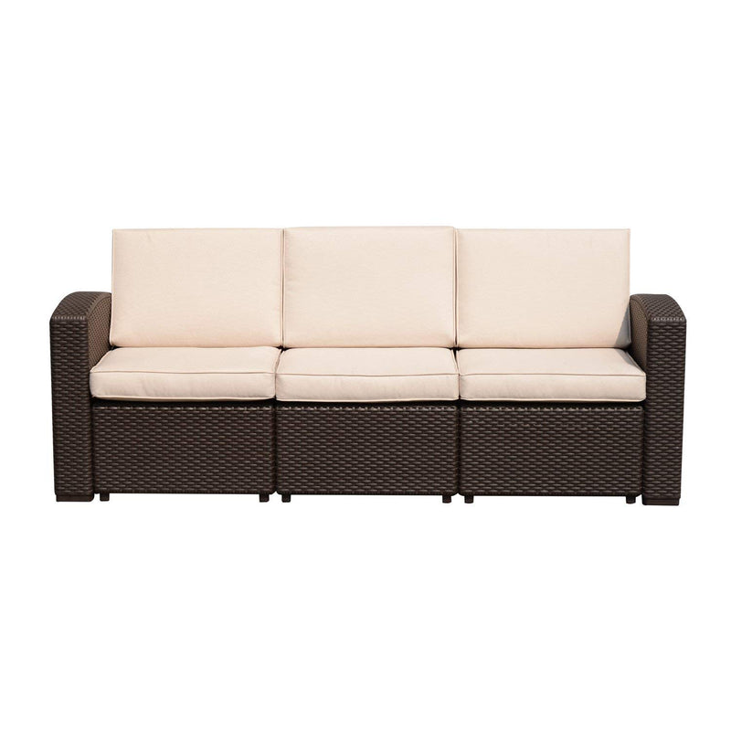 Divano da Esterno a 3 Posti in Rattan Sintetico con Cuscini Marrone 199x71x75 cm 