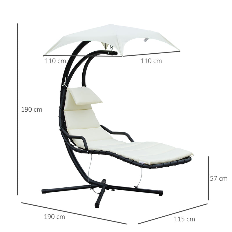 Sedia Dondolo Pensile Relax Chaise Longue di Lusso con Tettuccio Crema 