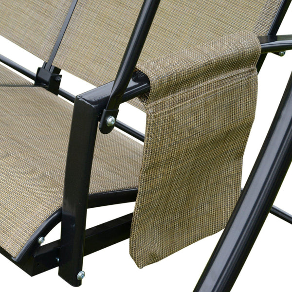 online Balançoire de jardin 3 places en acier avec pare-soleil marron et noir