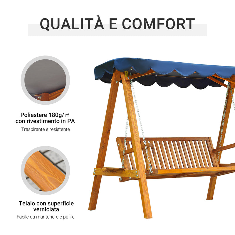 Dondolo da Giardino 3 Posti in Legno con Baldacchino Swing Blu 