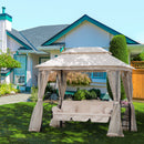 Dondolo a 3 Posti Gazebo Divano Letto con Zanzariera Beige 