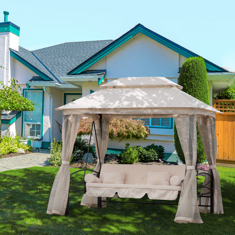 Dondolo a 3 Posti Gazebo Divano Letto con Zanzariera Beige 