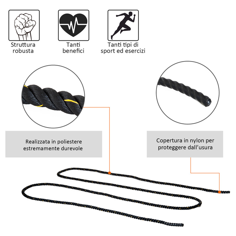 Battle Rope Corda Fune da Allenamento Forza Fitness Ø38mm Lunghezza 9m 